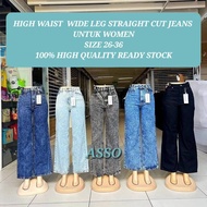 Seluar High Waist Wide Leg Jeans Untuk Perempuan Size 26-36 Ready Stock