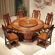 💫💫工廠直銷【急放！】全實木餐桌 圓桌中式仿古雕花 轉盤餐桌 桌椅組合 古典中式餐桌#實木餐桌#桌椅組合#傢私#雕花餐桌
