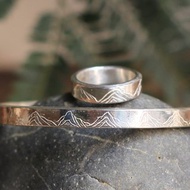 春秋手作 | 999足銀 鏨刻山紋手鐲 戒指 | 古法全手工制銀