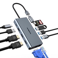 oditton USB C Docking Station, 12 in 1 USB C Hub, 2 * 4K HDMI, VGA, 3 * USB A Ports, SD/TF Card Read
