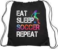 Haizct Eat Sleep Soccer Repeat Soccer Drawstring Backpacks, Unisex Soccer Bags for Gym Shopping Sport, Soccer Gifts for Soccer Men Women Soccer Lover Soccer Coach, Soccer Player Gift(BP043, Black,