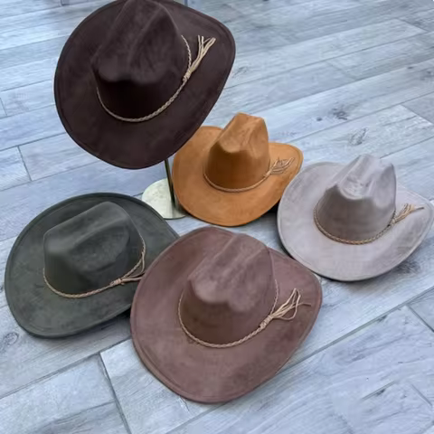 Vegan suede cowboy hat jazz panama hat unisex women's hat wide brim cowboy hat women's hat cowboy ha