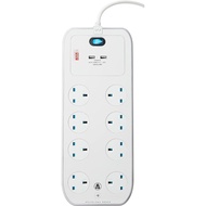 Masterplug SRGSU83PW-MPA, 8-Socket Surge Extension Lead, 2 USB (3.1A) with Switch, 3m, Package dimen