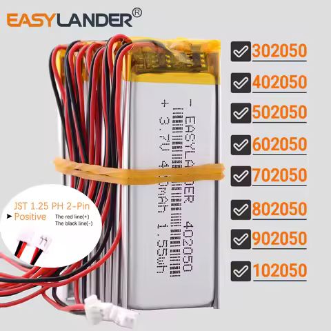 10Pcs MX 1.25 2P 3.7V 700mAh 702050 Lithium Polymer LiPo Rechargeable Battery 302050 402050 502050 6
