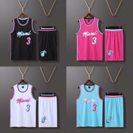 【Uhome】Kid's & Men's Basketball Jersey No.3 Dwyane Wade Jersey Sets City Version Basketball Clothes 