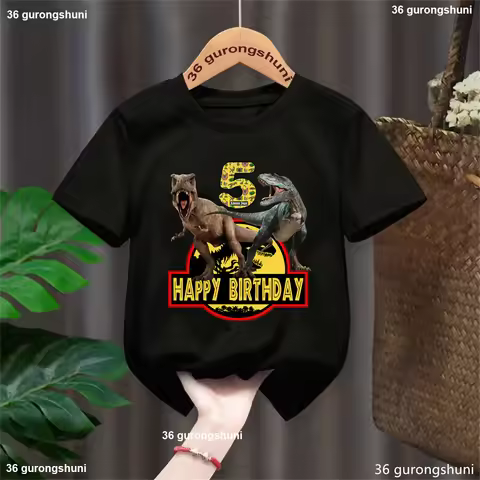 1st/2nd/3rd/4th/5th/6th/7th/8th/9th/10th Happy Birthday Jurassic World Printed Tshirt Girls/Boys Bla