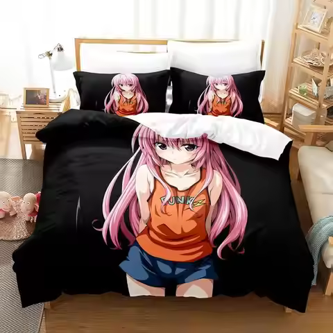 Anime Yami To LOVE Ru Bedding Set Duvet Cover Bed Set Quilt Cover Pillowcase Comforter King Queen Si