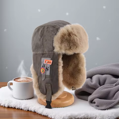 Bomber Hat Men Women Thick Warm Russian Ushanka Fur Hat Fashion Male Female Winter Hat Black Grey Ea