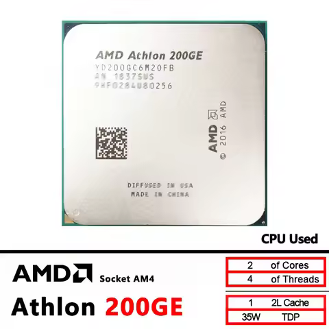 AMD Athlon 200GE Used X2 200GE 3.2 GHz Dual-Core Quad-Thread CPU Processor YD200GC6M2OFB / YD20GGC6M