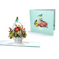 F18 3D Flower Basket Card & Birds – Exquisite Handmade Pop Up Card (F18)