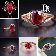 DR Jewelry Cincin Cincin PerempuanWomen Stainless Rings Silver 925 Original and Emas 916 Red Tourmal