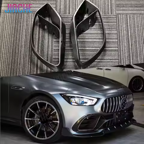 Dry Carbon Fiber Front Bumper Foglamp Air Vent Trim Mesh Covers For Benz AMG GT43 GT50 GT53 2019-202