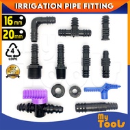 Polypip Poly Irrigation Tubing Water Pipe Hose Fitting Connector 16mm / 20mm Fertigasi Fittings Equa