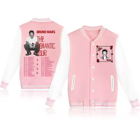 Bruno Mars The Romantic Tour 2026 Fans Gift Baseball Uniform Hoodie Jacket Harajuku Long Sleeve Swea