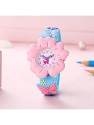 新款兒童花卉和蝴蝶卡通手錶,3d圖案pvc柔軟表帶兒童學習手錶