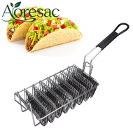 Aoresac 8 เปลือกหอย Taco Fryer ตะกร้าสแตนเลสห้องครัว V รูป Taco Shell Mould พร้อมที่จับ