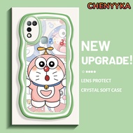 CHENYYKA Casing Ponsel untuk Infinix Hot 10 Play Hot 11 Play Hot 9 Play Zero 5G 2023 X680 X688C Case Hp transparan Kesing pinggiran gelombang Casing Pink Doraemon lucu Softcase