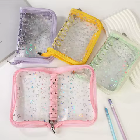 A7 Glitter Star Zip Bag DIY Binder Photocards Collect Book Diary Agenda Planner Cover Album Statione