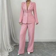 2pcs Women Elegant Soft Pink Suit Set - Blazer Jacket And Matching Pants, Suitable For Office Dinner