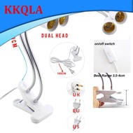 QKKQLA Double Head Led Lamp Holder E27 Socket EU/US/UK Plug Flexible Clip On Off Switch Lamp Desk Light LED Plant Grow Bulb