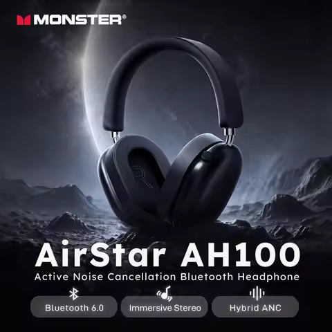 Monster AH100 ANC Over-Ear Headphone Bluetooth 6.0 -45dB Active Noise Cancelling Earphones Hifi Ster