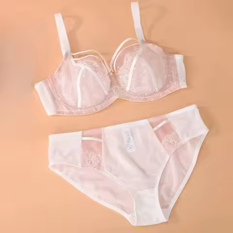 Lace Plus Size Bra and Panties Set Ultra-thin Minimize Underwire Lift Full Cup Sizes Underwear Sets