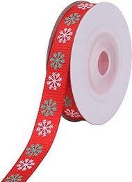 Trimming Shop Christmas Ribbon for Crafts Polyester Christmas Grosgrain Ribbon for Gift Wrapping, Crafts, Hair Bow, Christmas Tree &amp; Wreath Decor, Xmas Party, Snowflakes Printed Red, 10mm x 1 Metre