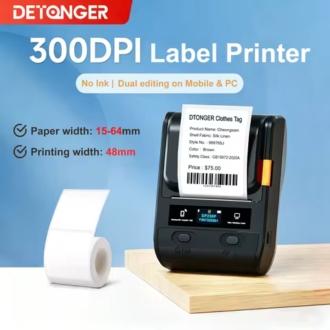 DETONGER 300DPI DP230S/DP30S Multifunctional Wireless BT Mobile for Android iOS Barcode Thermal Labe