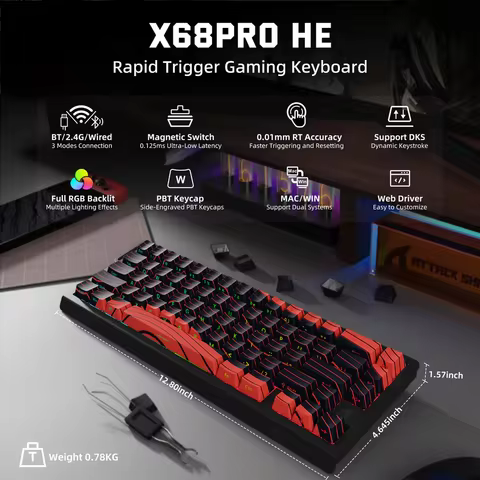 ATTACK SHARK X68PRO HE Wireless Rapid Trigger Gaming Keyboard with Adjustable Actuation,Hot-Swap,RGB