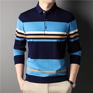 MMLLZEL Cotton Striped Polo Shirt Men's Clothing Soft Long Sleeve T-shirt Business Casual Top (Color : D, Size : L code)