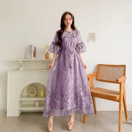 dress sultan brokat perempuan mewah elegan baju gaun pesta original or - mauve