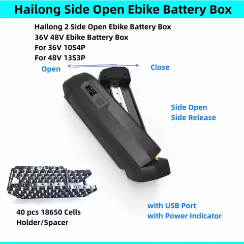 Original 36volt 48volt eBike Battery Box Hailong 2 Side Release Open Battery Box 36V 48V 40 pcs 1865