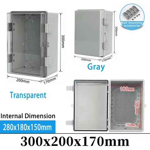 IP66 Outdoor Waterproof Electronic Box Grey/Transparent Cover Distribution Case ABS Junction Box 300