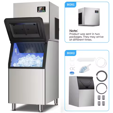 Commercial Ice Machine, 156 Ice Cubes Ice Ready in 5-12 Mins, Automatic Cleaning, Upgraded Compresso