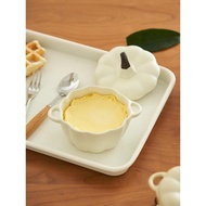 肆月南瓜蛋羹燉盅甜品碗湯盅帶蓋家用陶瓷蒸蛋創意可愛雙耳碗餐具