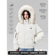 [Achock Official Store] Fiona fiona90 White Duck Down Thick Jacket with Warm Fur Collar - Winter