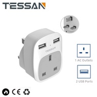 TESSAN UK Standard Multi Plug Travel Adapter with 1 Outlet 2 USB Ports Portable Wall Socket Extender Adapter Overload Protection