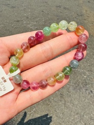 天然濃色老礦碧璽水晶8.5mm22.15g帶稀有藍碧西柚粉色旺夫石