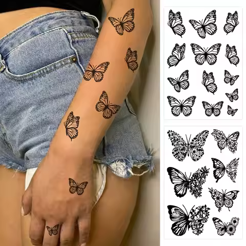 2 Sheets Semi-permanent tattoo, Butterfly tattoo,Fingers and arms waterproof tattoo - lasting 1-2 we