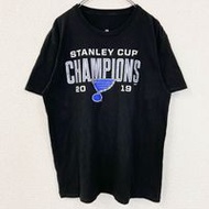 Used NHL short-sleeved crew neck T-shirt with back print of the Stanley Cup and hockey logo, black, 