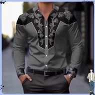 Men's Western  Cowboy Shirt Long Sleeve Floral Button Vintage Top Loose Ethnic Shirt Cowboy Shirt To