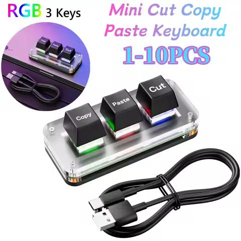 RGB Mini Cut Copy Paste Keyboard Hotswap 3-Key Ctrl X C V Shortcut One Handed Keyboard USB Type-C Ma
