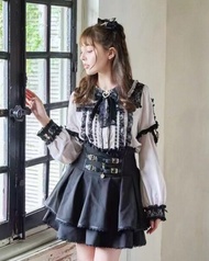 เสื้อเชิ้ตแขนสั้นผ้าลูกไม้สไตล์ญี่ปุ่น LIZLISA ลายดอกไม้ ป้ายสี โบว์ผ้าฝ้ายผสม แขนพอง แขนยาว ฤดูใบไม