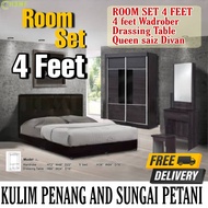 CHOME:-[READY STOCK] 4Ft Full Room Set/Set Bilik (Wardrobe+Divan Bed+Dressing Table+Mattress)