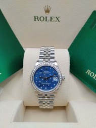 31mm 全新現貨 278384rbr-0040 Datejust 31腕錶白色黃金及蠔式鋼款，搭配鑲鑽天藍色花朵圖案錶面及紀念型（Jubilee）錶帶。