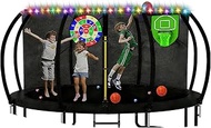 Trampoline Accessories Kit Kids, Trampolin Sprinkler/Basketball Hoop/50FT Solar Lights, Fits 8 10 12