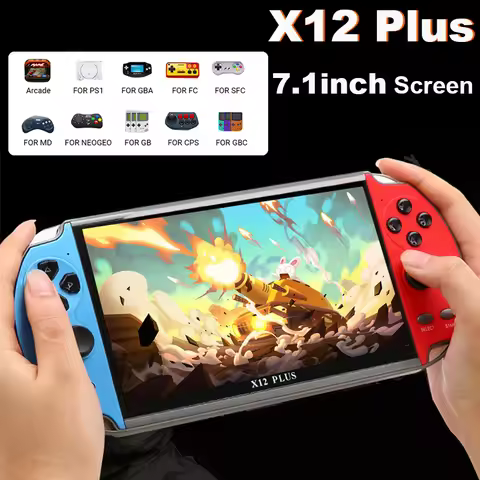 Retro Handheld Game Console with 7.1Inch IPS Screen X12 Plus Video Game Console Built-in 10000 Games