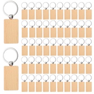 50 Pcs Wooden Keychain Blanks Unfinished Rectangle Laser Engraving Key Rings DIY Crafts and Gifts