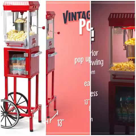 Popcorn Maker Machine - Professional Cart With 2.5 Oz Kettle Makes Up to 10 Cups - Vintage Popcorn