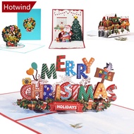 HOTWIND Christmas Tree 3D Pop-Up Card Christmas Blessing Card Santa Elk Christmas New Year Greeting Cards Gift Message Card A4P7